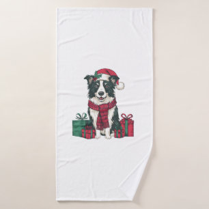 Border Collie Dog Christmas Parties Holiday Santa  Bath Towel