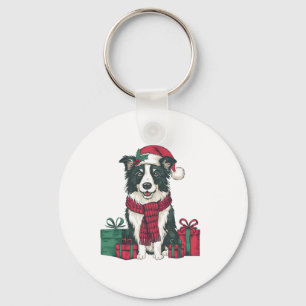 Border Collie Dog Christmas Parties Holiday Santa  Key Ring