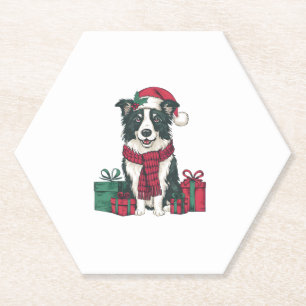 Border Collie Dog Christmas Parties Holiday Santa  Paper Coaster