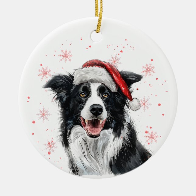 Border Collie Dog Christmas Personalized Ceramic Tree Decoration (Front)
