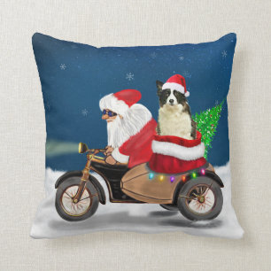 Border Collie Dog Christmas Santa Claus Cushion