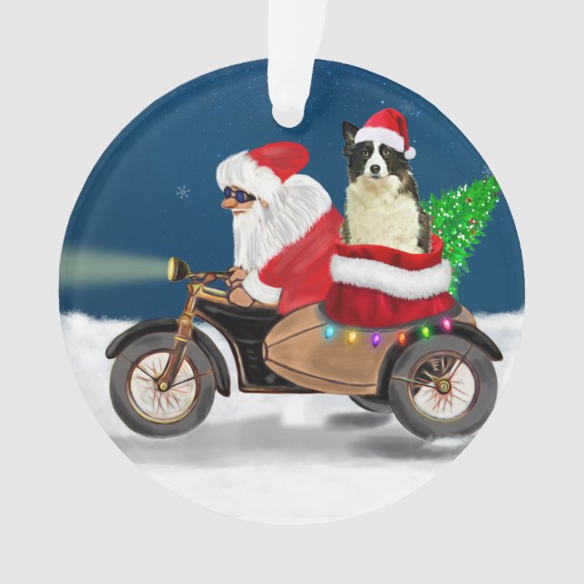 Border Collie Dog Christmas Santa Claus Ornament (Front)