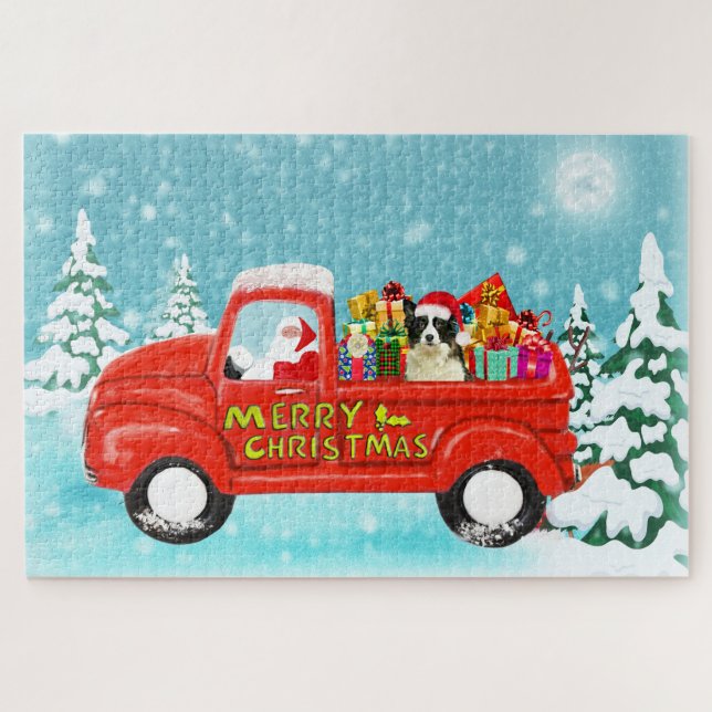 Border Collie Dog Christmas Santa Delivery Truck Jigsaw Puzzle (Horizontal)