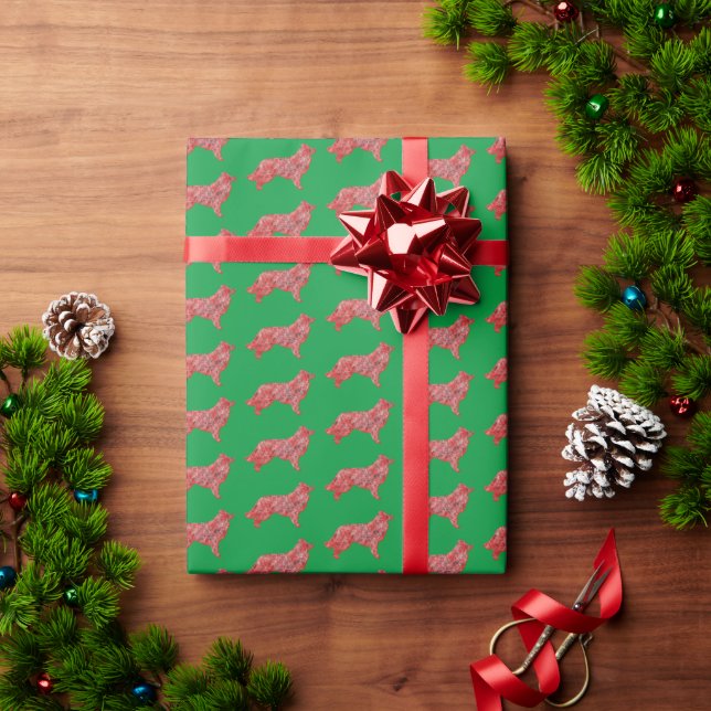 Border Collie Dog Christmas Silhouette Green Wrapping Paper (Holiday Gift)