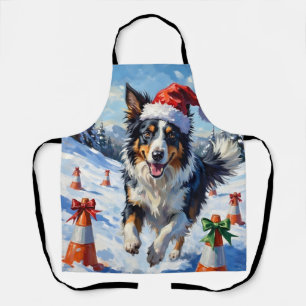 Border Collie Dog Christmas Snow Agility Fun Apron