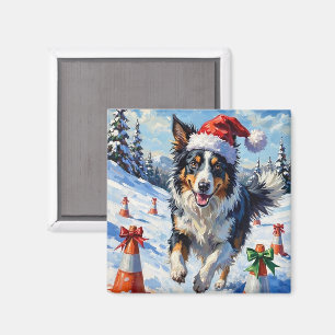 Border Collie Dog Christmas Snow Agility Fun Magnet