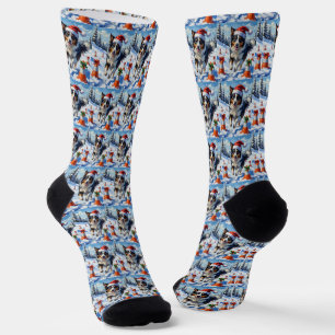 Border Collie Dog Christmas Snow Agility Fun Socks