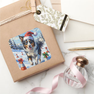 Border Collie Dog Christmas Snow Agility Fun Square Sticker