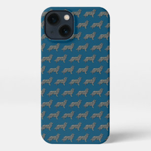 Border Collie Dog Cute Silhouette Grid Blue iPhone 13 Case