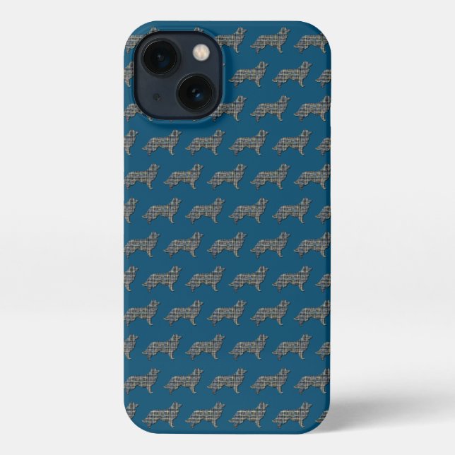 Border Collie Dog Cute Silhouette Grid Blue iPhone Case (Back)