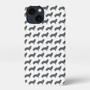 Border Collie Dog Cute Silhouette Grid White iPhone 13 Case