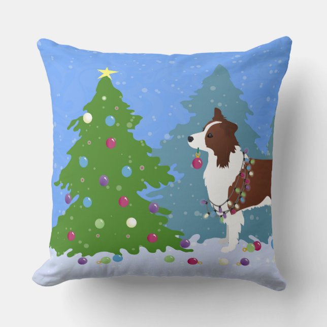 Border Collie Dog Decorating Christmas Tree Cushion (Front)