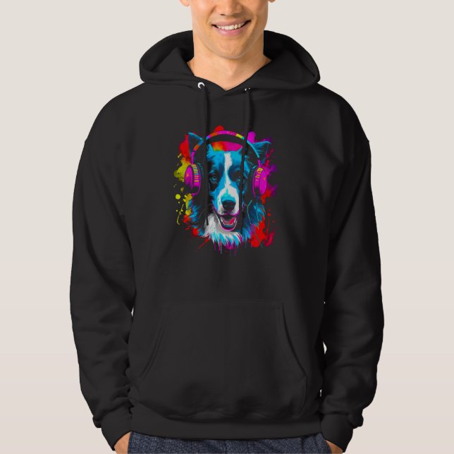 Border Collie Dog DJ Festival Hoodie (Front)