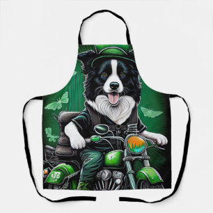 Border Collie Dog Driving Bike St. Patrick's Day Apron