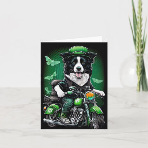 Border Collie Dog Driving Bike St. Patrick's Day Card