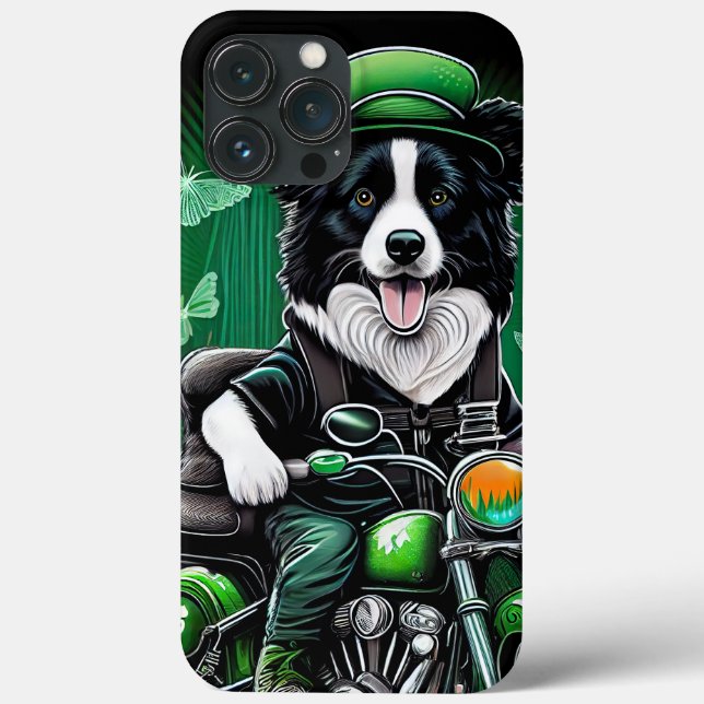 Border Collie Dog Driving Bike St. Patrick's Day Case-Mate iPhone Case (Back)