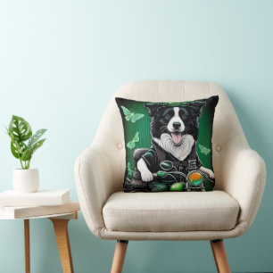 Border Collie Dog Driving Bike St. Patrick's Day Cushion