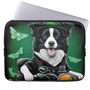 Border Collie Dog Driving Bike St. Patrick's Day Laptop Sleeve