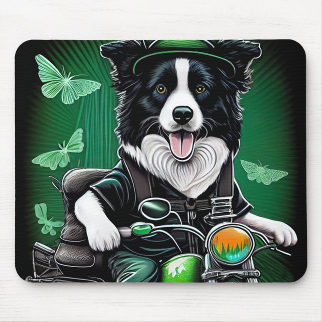Border Collie Dog Driving Bike St. Patrick's Day Mouse Mat (Front)