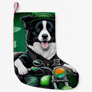 Border Collie Dog Driving Bike St. Patrick's Day Small Christmas Stocking