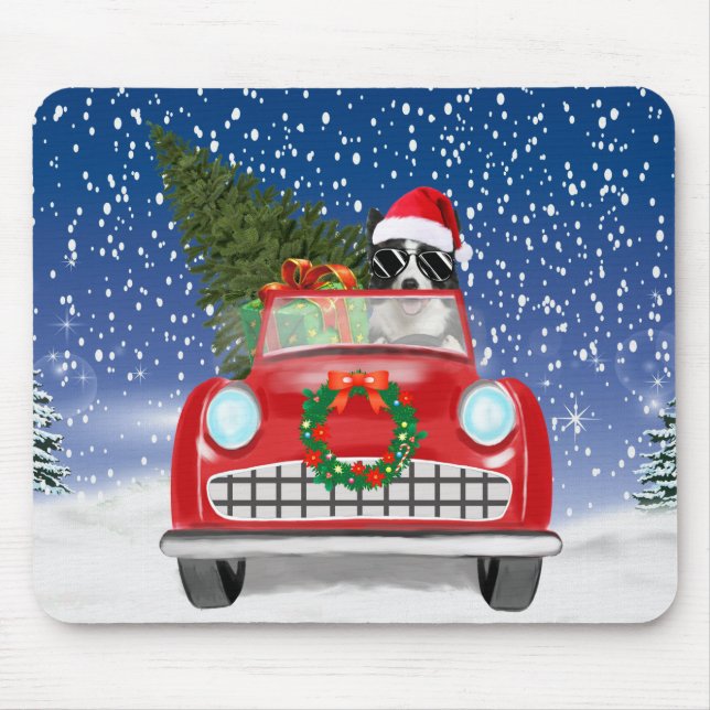 Border Collie  Dog Driving Car In Snow Christmas  Mouse Mat (Front)