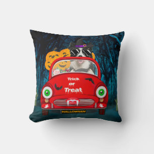 Border Collie Dog Driving Car Scary Halloween Cushion
