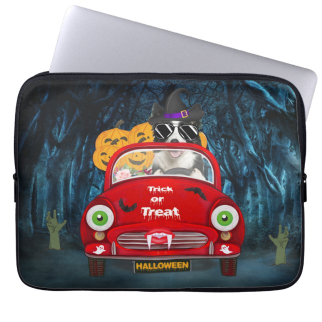 Border Collie Dog Driving Car Scary Halloween  Laptop Sleeve (Front)