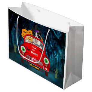 Border Collie Dog Driving Car Scary Halloween Large Gift Bag