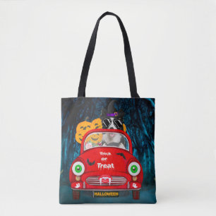 Border Collie Dog Driving Car Scary Halloween  Tote Bag