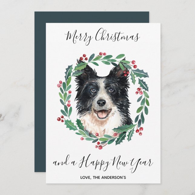 Border Collie Dog Elegant Merry Christmas Holiday Card (Front/Back)