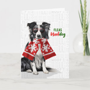 Border Collie Dog Funny Fleas Navidog Christmas Holiday Card