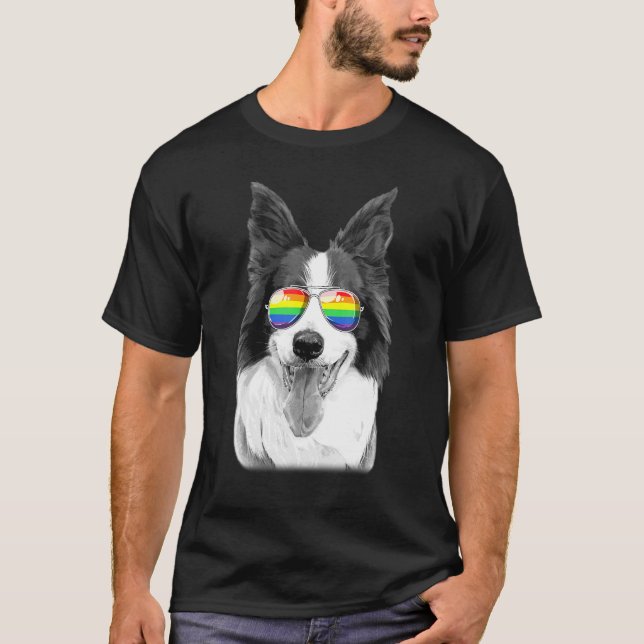 Border Collie Dog Gay Pride Flag Sunglasses Lgbt T-Shirt (Front)