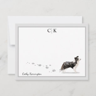 Border Collie Dog Grey Border Monogram Your Name Card