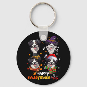 Border Collie Dog Hallothanksmas Halloween Thanksg Key Ring