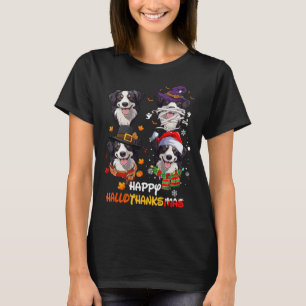 Border Collie Dog Hallothanksmas Halloween Thanksg T-Shirt