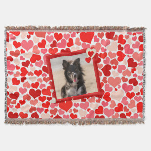 Border Collie Dog Hearts Throw Blanket
