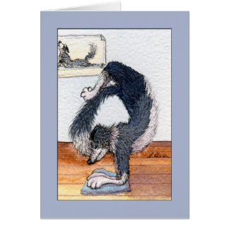 border collie dog in a yoga pose, blank card
