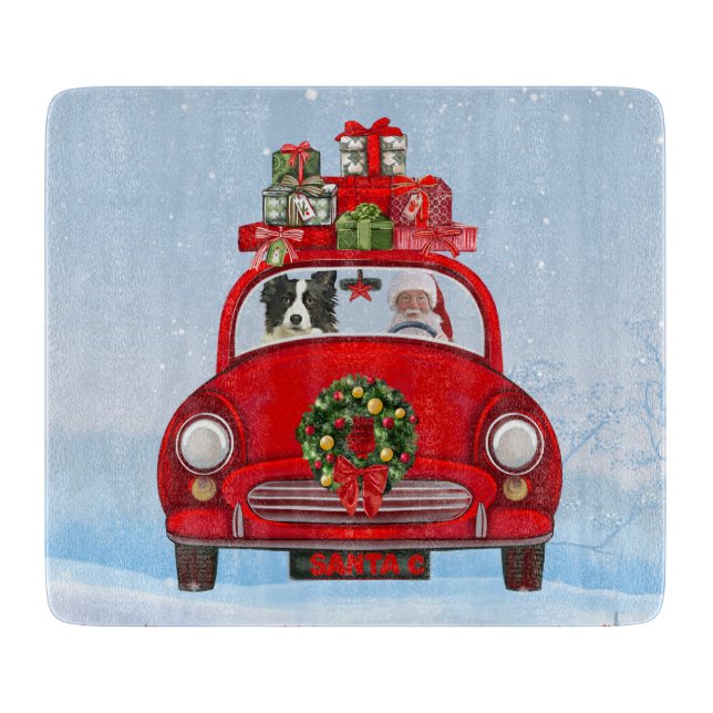 Border Collie Dog In Car With Santa Claus  Cutting Board (Front)