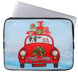 Border Collie Dog In Car With Santa Claus Laptop Sleeve