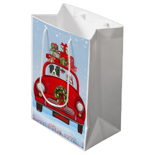 Border Collie Dog In Car With Santa Claus Medium Gift Bag
