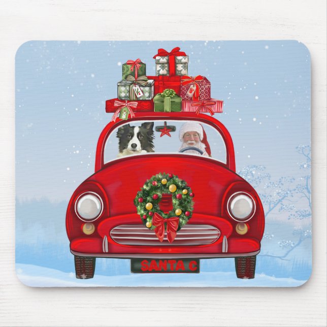 Border Collie Dog In Car With Santa Claus  Mouse Mat (Front)