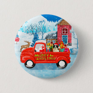 Border Collie Dog in Christmas Delivery Truck Snow 6 Cm Round Badge