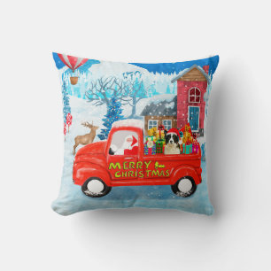 Border Collie Dog in Christmas Delivery Truck Snow Cushion