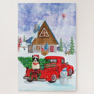 Border Collie dog In Christmas Delivery Truck Snow Jigsaw Puzzle