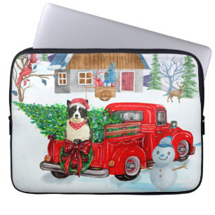 Border Collie dog In Christmas Delivery Truck Snow Laptop Sleeve