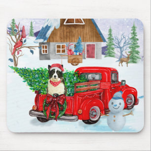 Border Collie dog In Christmas Delivery Truck Snow Mouse Mat