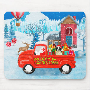 Border Collie Dog in Christmas Delivery Truck Snow Mouse Mat