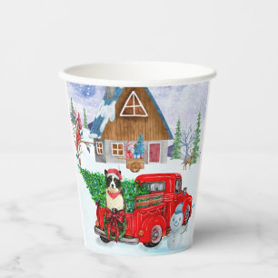 Border Collie dog In Christmas Delivery Truck Snow Paper Cups