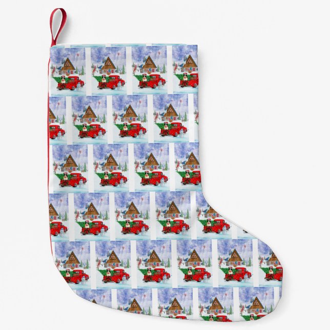 Border Collie dog In Christmas Delivery Truck Snow Small Christmas Stocking (Front)