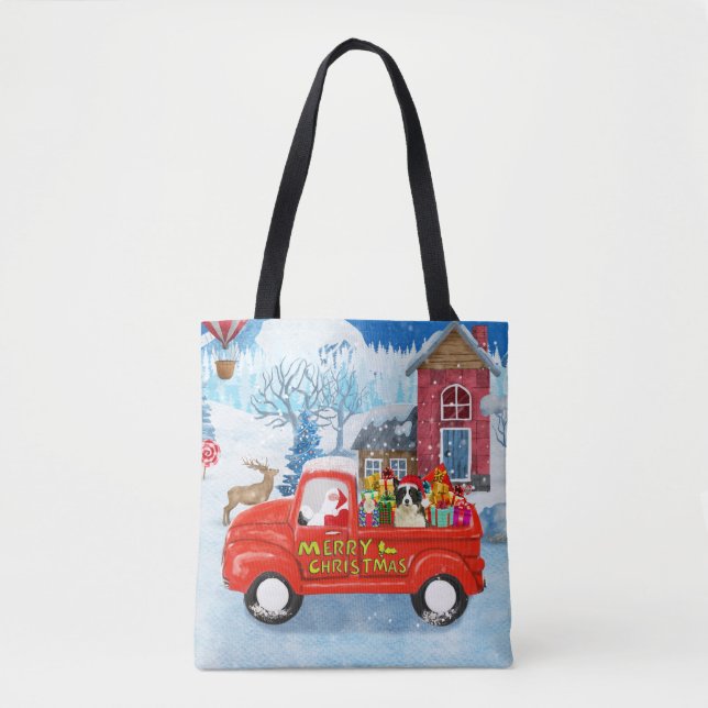 Border Collie Dog in Christmas Delivery Truck Snow Tote Bag (Front)